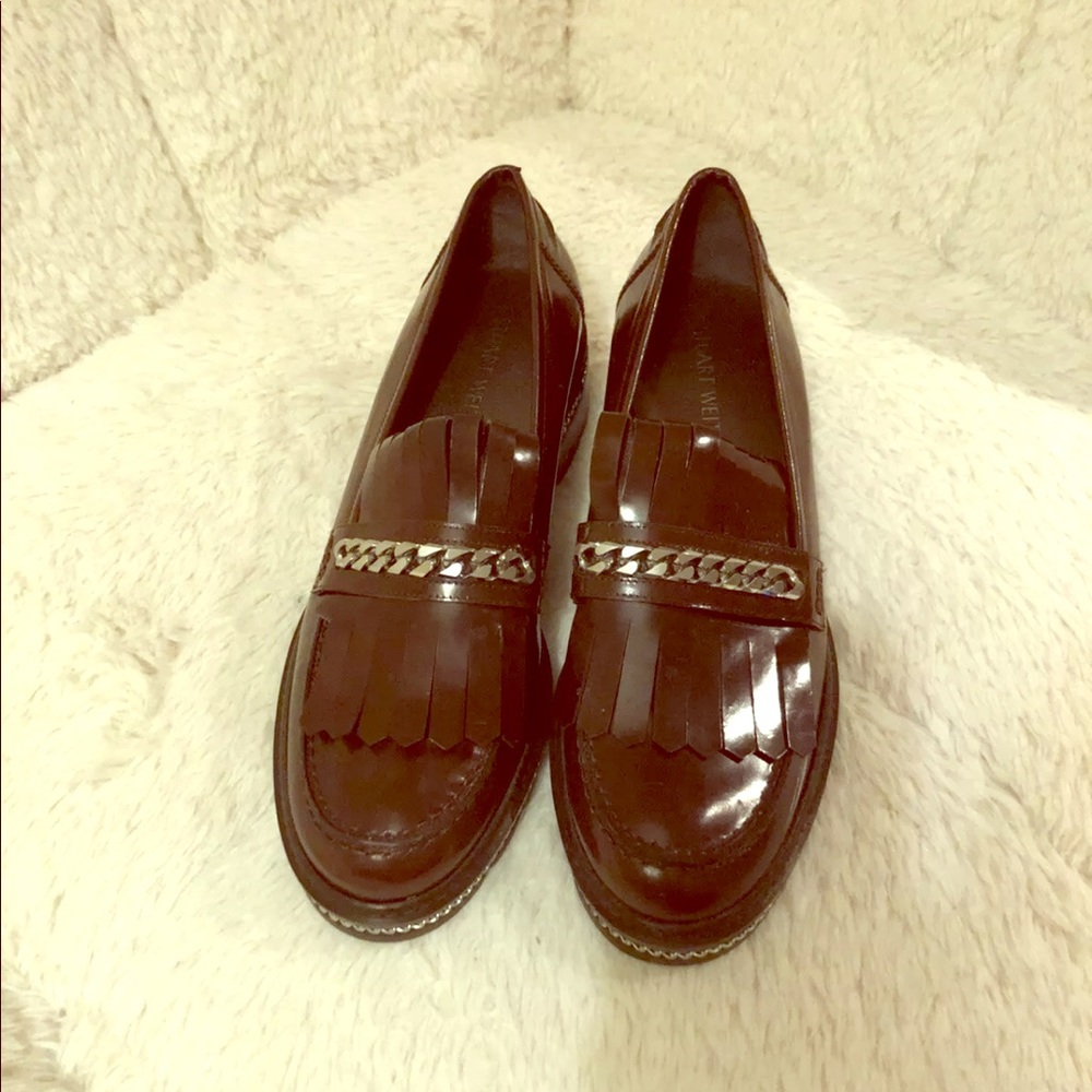 Stuart Weitzman KILT Brown Loafers Chain Detail 9